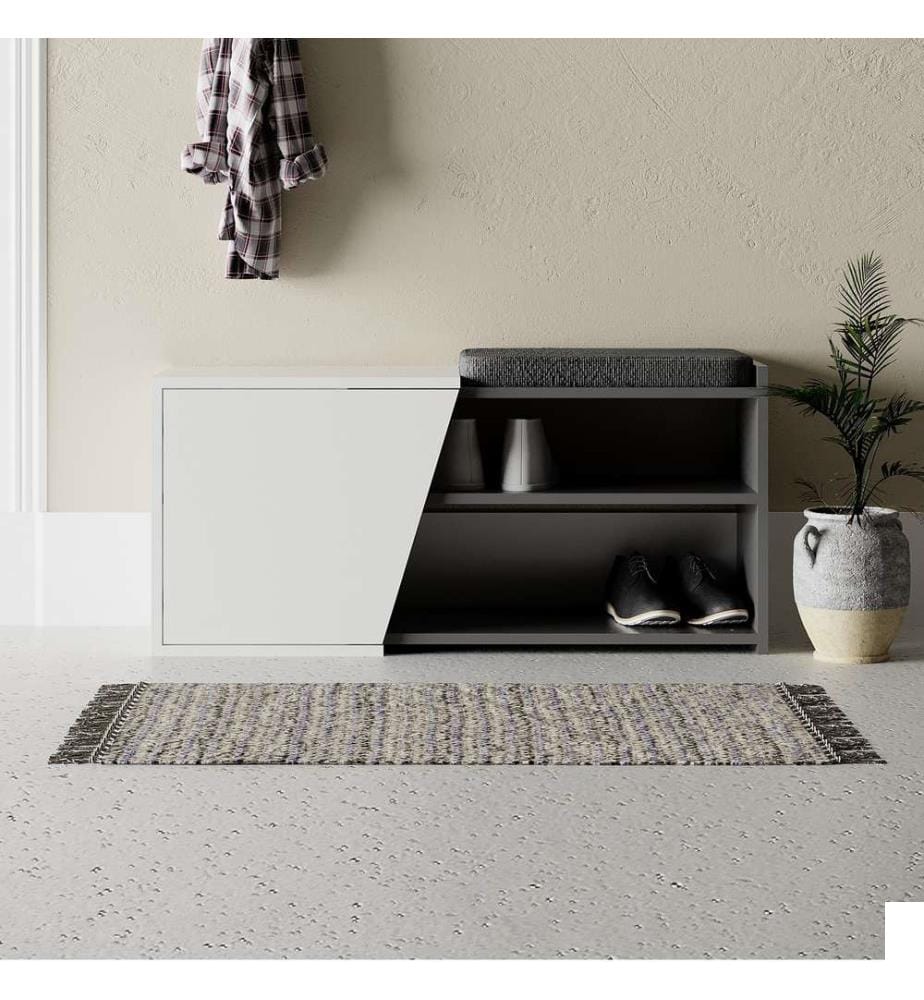 Meuble à chaussures, anthracite, blanc, panneau de particules mélaminé, tissu : Polyester