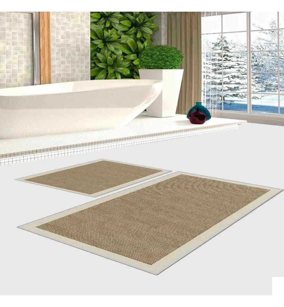 Set de tapis de bain, 2 pièces, Camel, Beige, 100% Polyester, 50 x 80 cm (1 pièce), 60 x 100 cm (1 pièce)