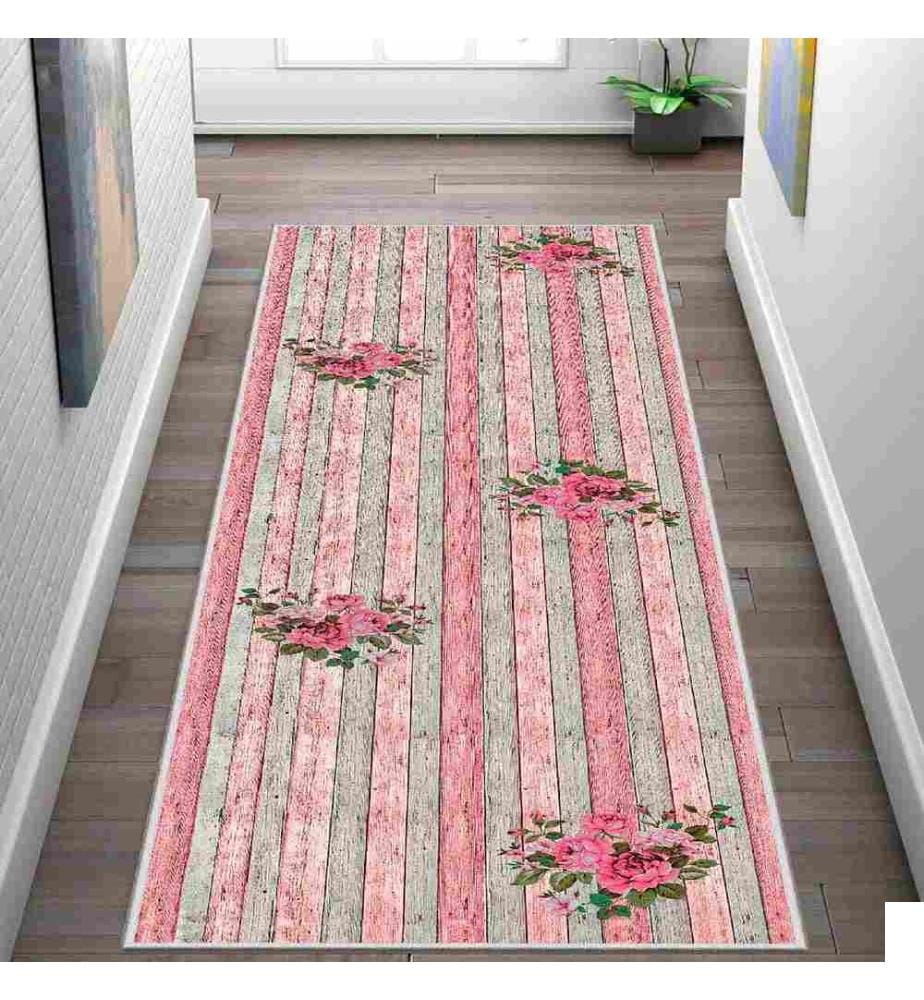 Tapis, rose, gris, vert, 100% polyester, 80 x 200 cm