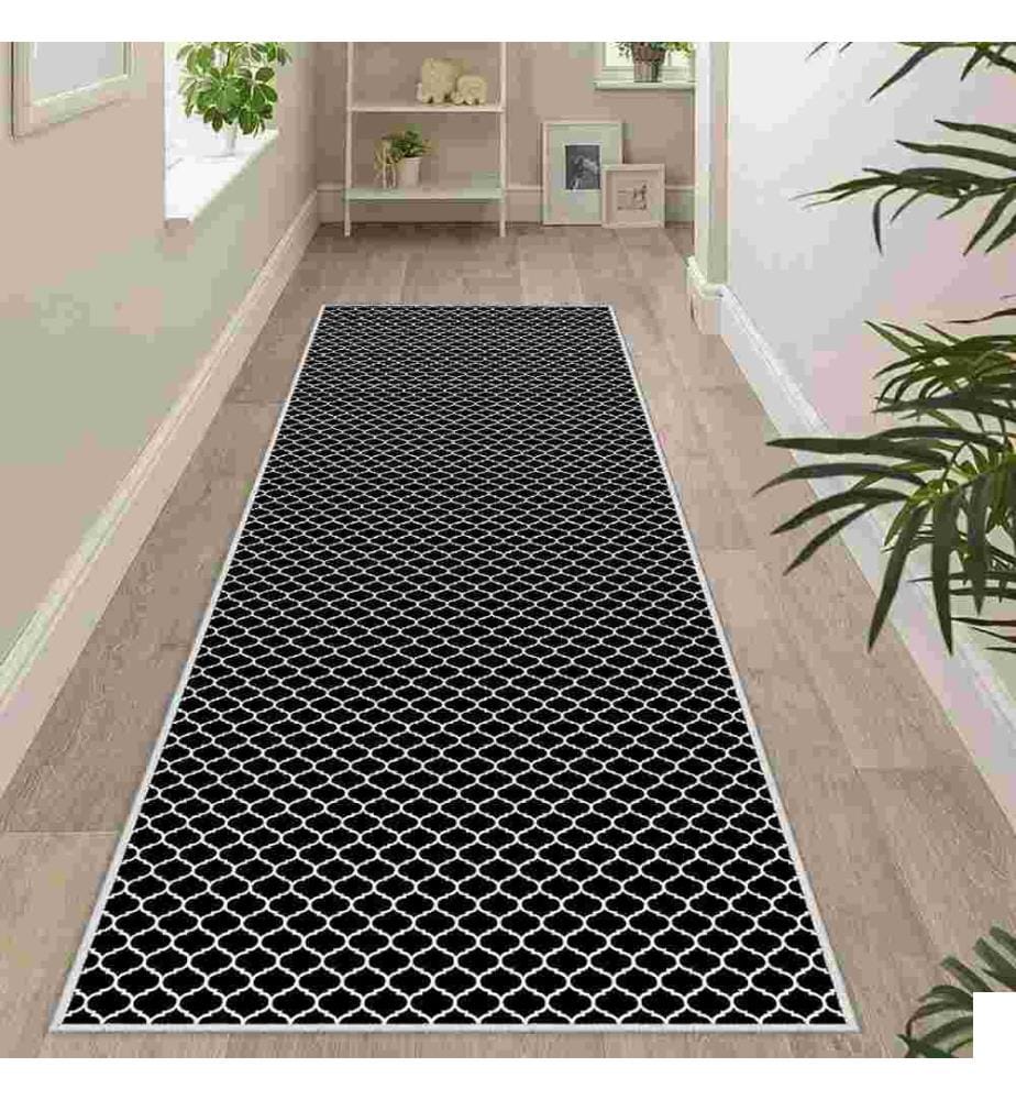Tapis, blanc, noir, 100% polyester, 100 x 450 cm