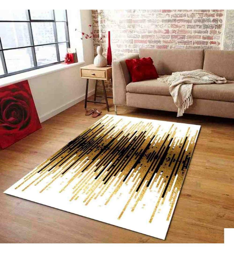Tapis, or, marron, noir, 100% polyester, 100 x 150 cm
