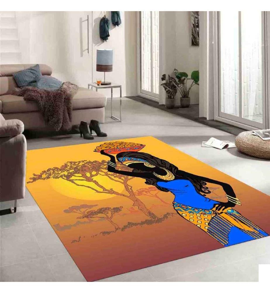 Tapis, Camel, Orange, Bleu, Noir, 100% Polyester, 80 x 150 cm