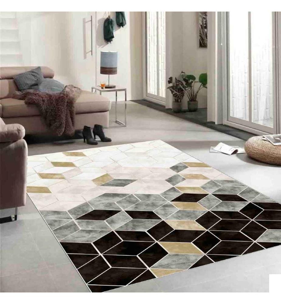 Tapis, crème, gris, noir, 100% polyester, 80 x 150 cm