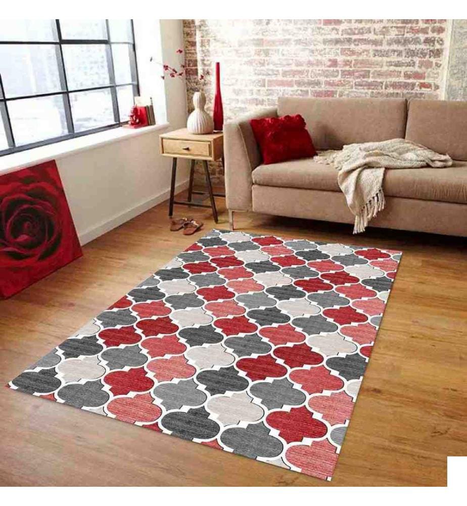 Tapis, rouge, gris, gris foncé, 100% polyester, 80 x 200 cm