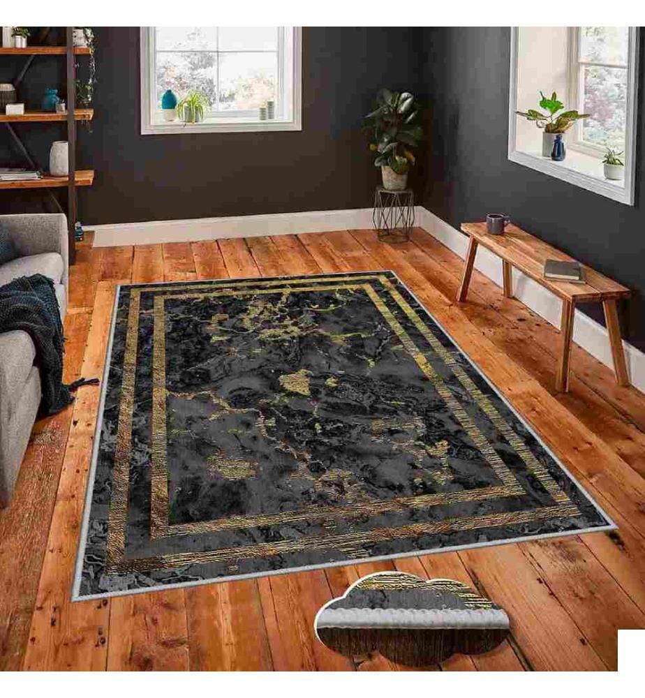 Tapis, or, gris, noir, 100% polyester, 80 x 200 cm