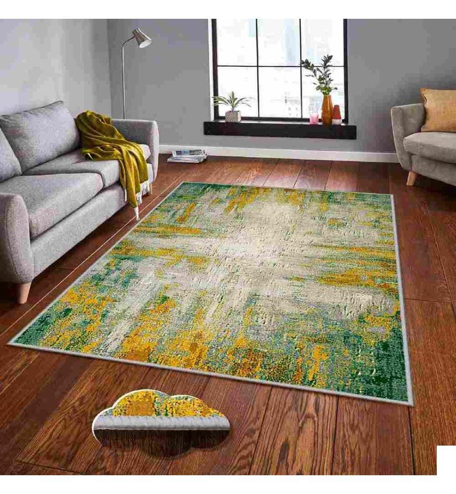 Tapis, blanc, jaune, vert, orange, 100% polyester, 100 x 200 cm