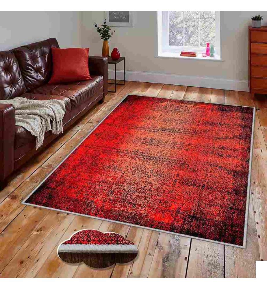 Tapis, orange, rouge, noir, 100% polyester, 80 x 120 cm