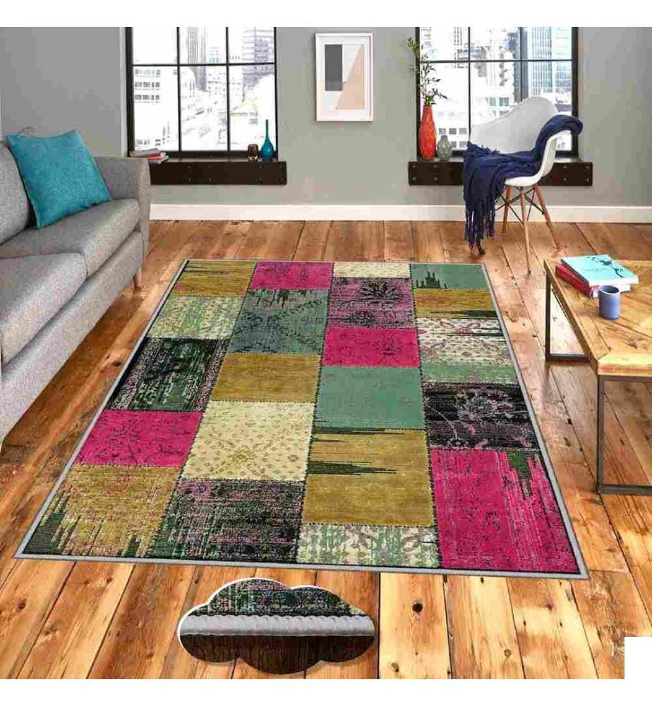 Tapis, Vert, Beige, Fuchsia, Vert, Noir, 100% Polyester, 140 x 220 cm