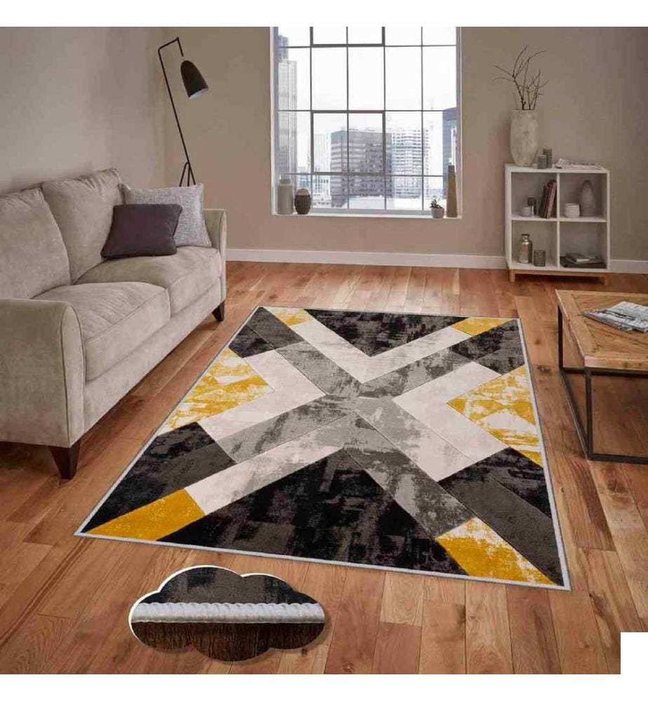 Tapis, Gris, Crème, Or, Noir, 100% Polyester, 60 x 100 cm