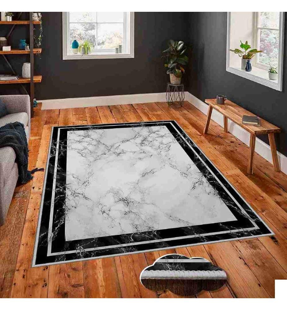 Tapis, blanc, gris, noir, 100% polyester, 60 x 100 cm