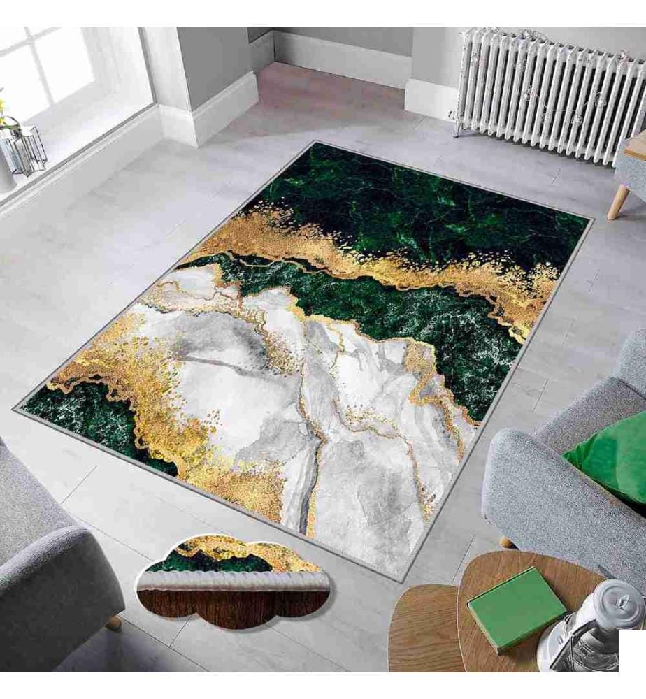 Tapis, blanc, or, vert, noir, 100% polyester, 80 x 120 cm