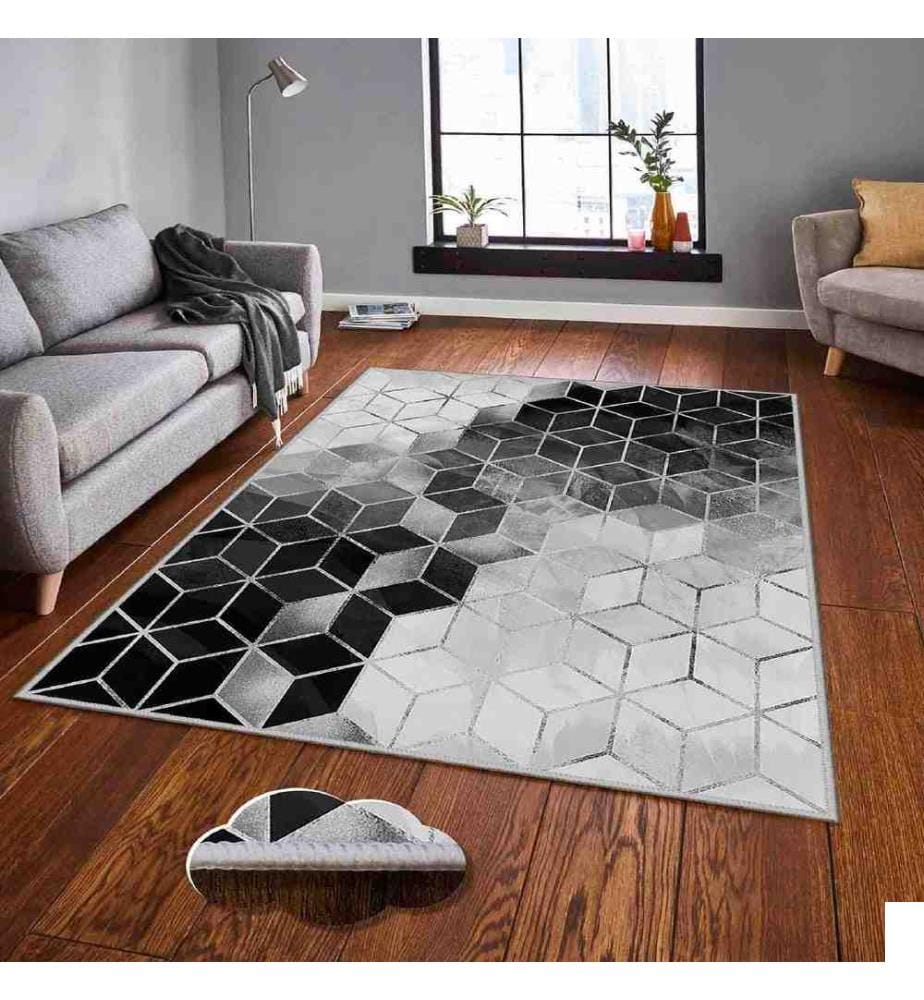Tapis, blanc, gris, noir, 100% polyester, 160 x 230 cm