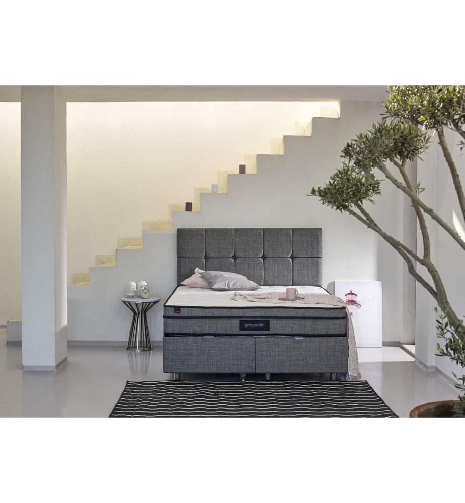 Matelas, blanc gris, housse en satin de coton, une face ultra ferme - une face ferme