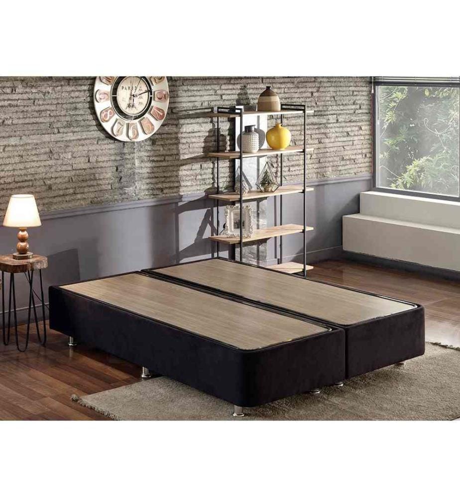 Sommier double, noir, cadre en acier, tissu Soho