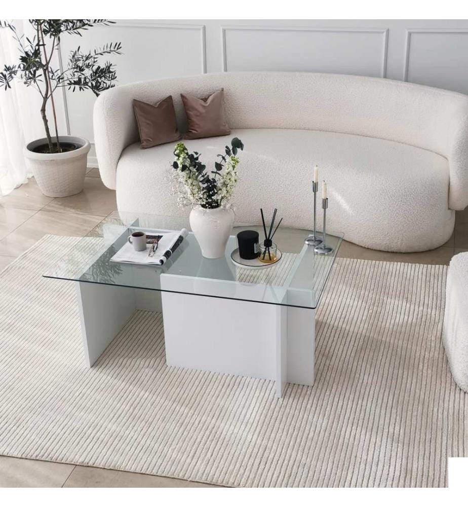Blanc, Tables Basses, 40X105X65 cm, Verre À 100%