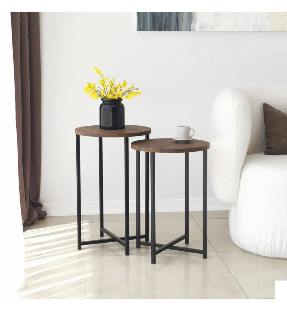 Couleur Noix, Tables Basses, 55X55X35 cm, En Bois Massif De Pin