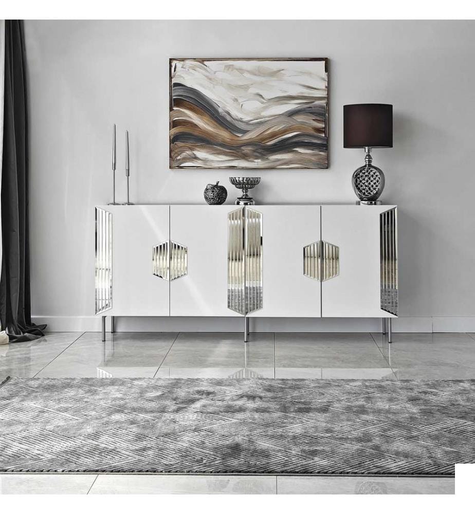 Console, Blanc, Argent, Panneau de particules mélaminé