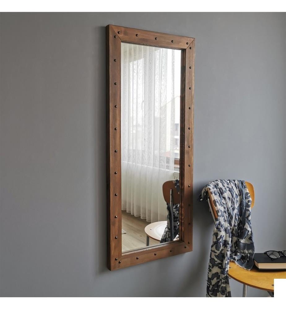 Couleur Noix, Miroir Mural, 110X50X3 cm, En Bois Massif De Pin
