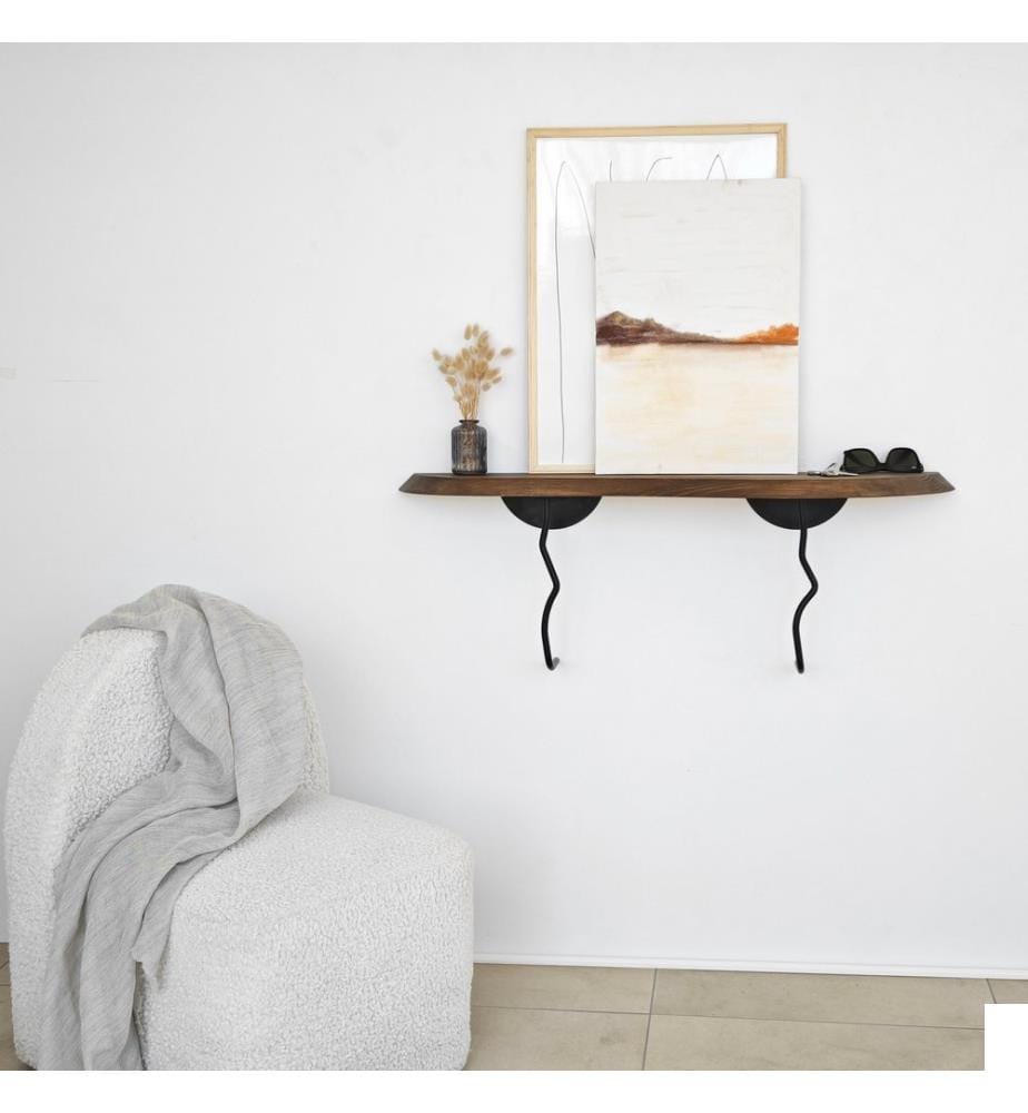 Etagère murale, noir, noyer, bois massif, châssis : Métal