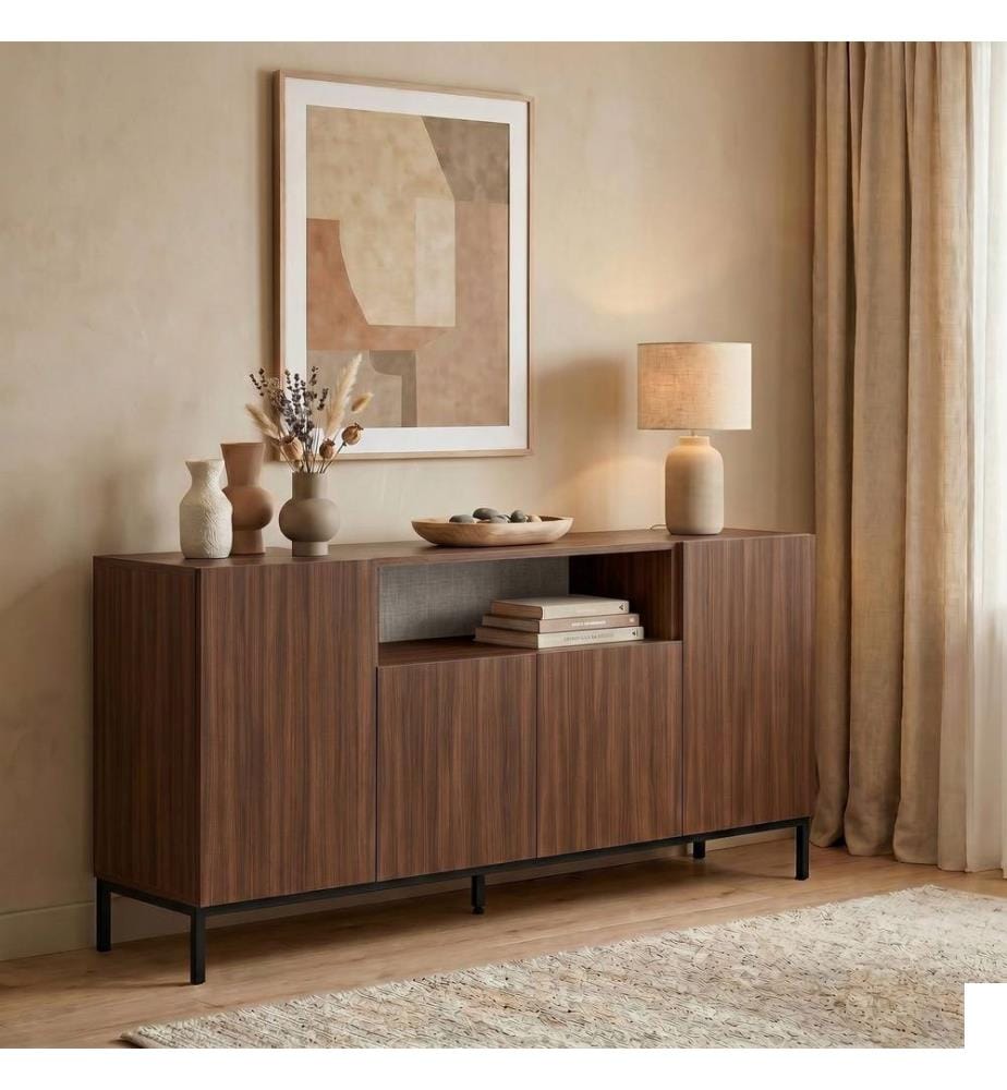 Console, noyer Milano, noir, panneau de particules 100 % mélaminé