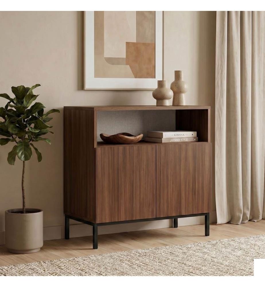 Buffet, noyer Milano, noir, 100 % panneaux de particules recouverts de mélamine