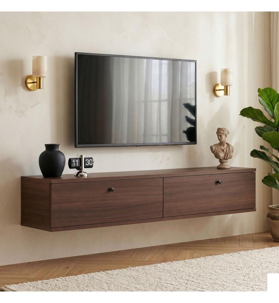 Meuble TV, noyer, panneaux de particules 100 % mélaminés