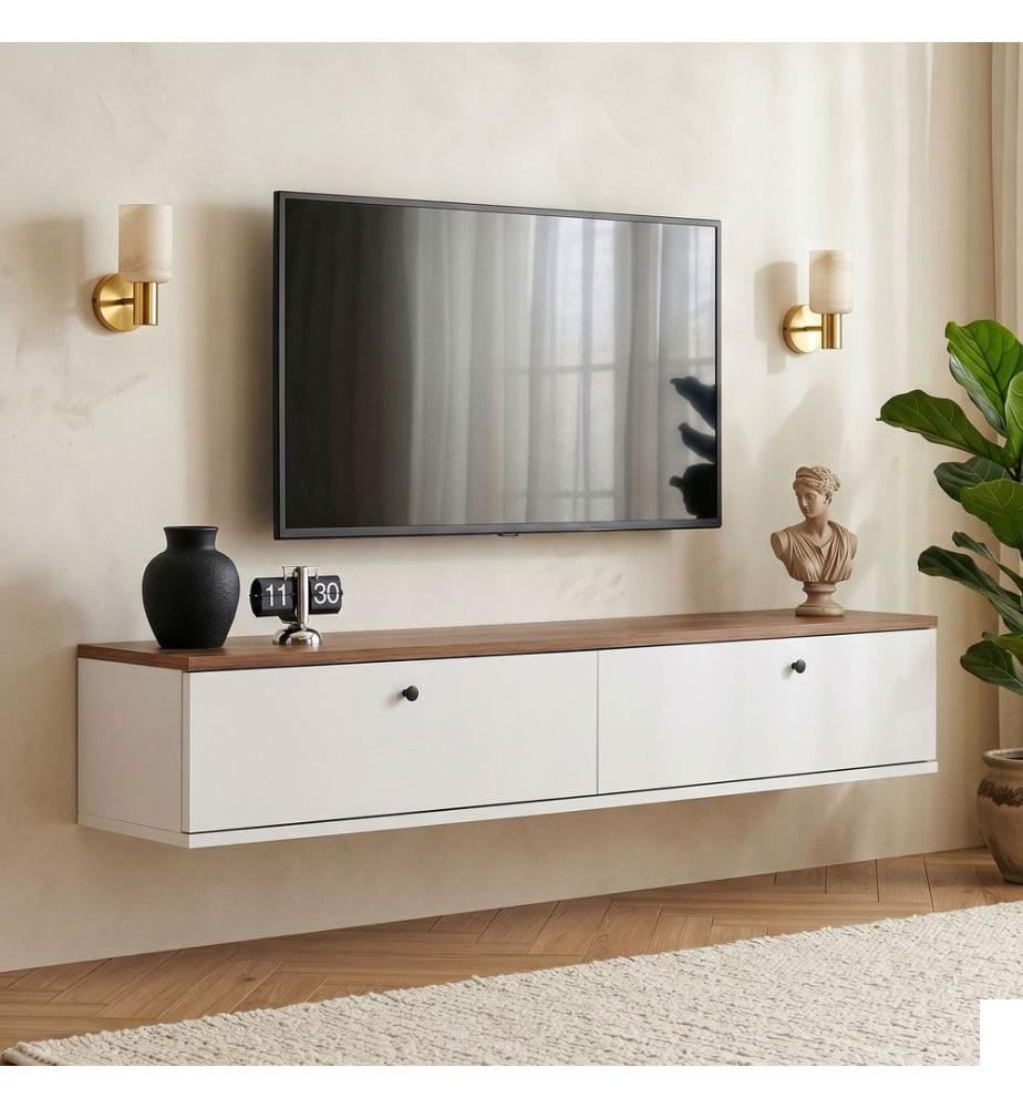 Meuble TV, pin de l'Atlantique, blanc, 100 % panneaux de particules recouverts de mélamine
