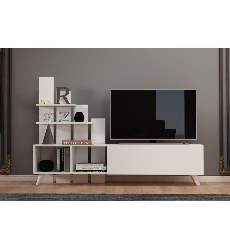 Meuble TV blanc en panneaux de particules mélaminés