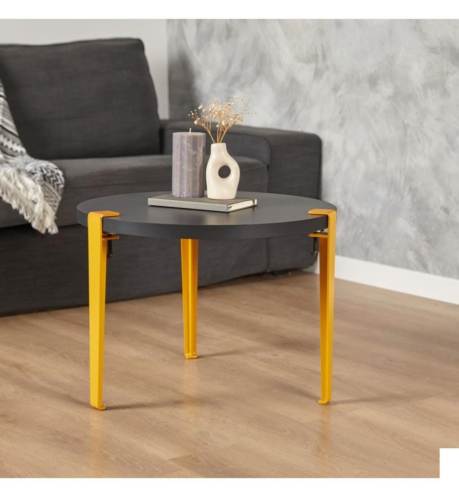 Table basse, anthracite, jaune, panneau de particules mélaminé