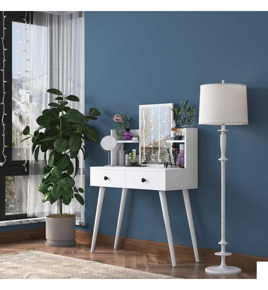 Table de maquillage, blanc, panneau de particules mélaminé de qualité E1