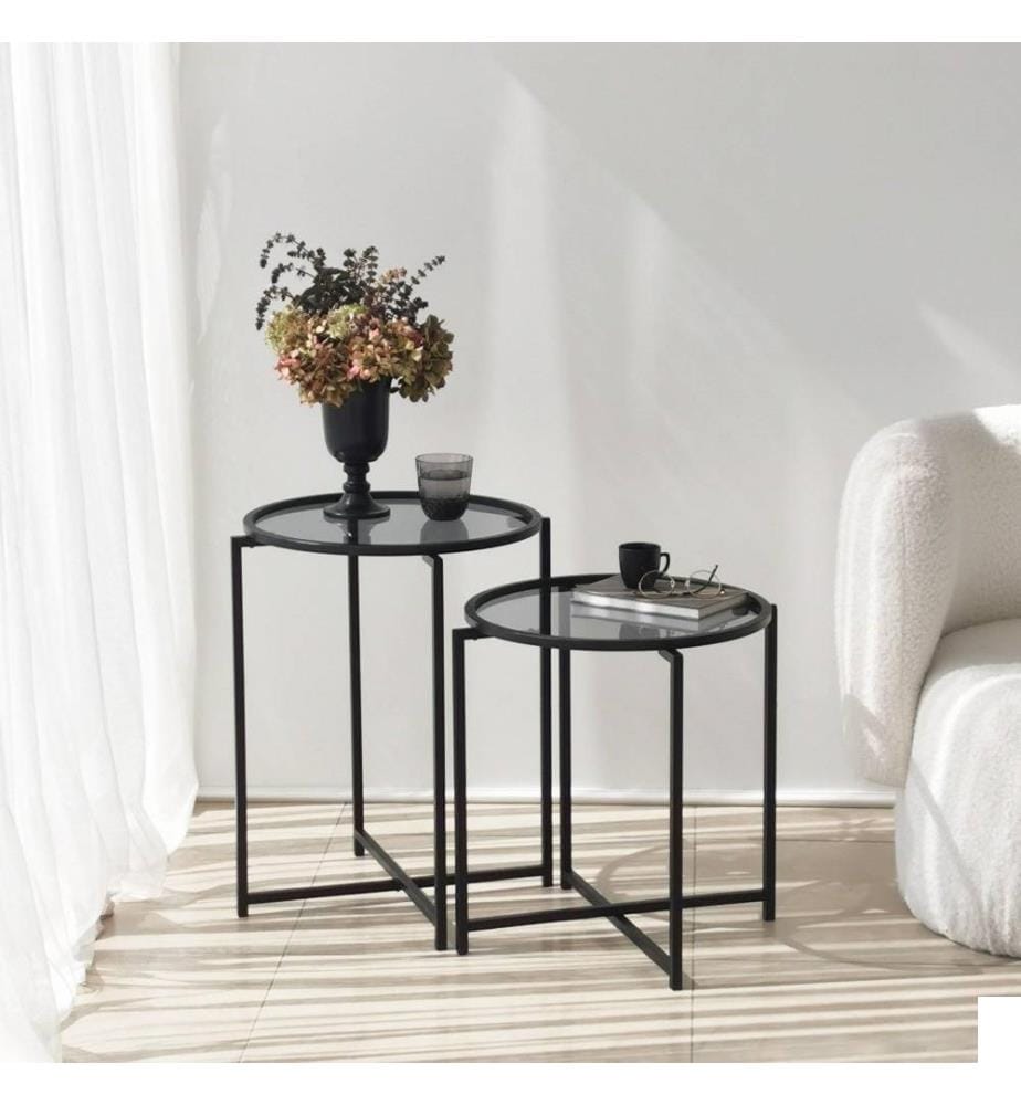 Table d'appoint, noir, verre trempé, cadre métallique