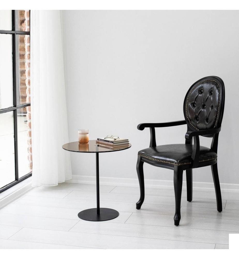 Table d'appoint, noir, bronze, verre trempé, cadre métallique
