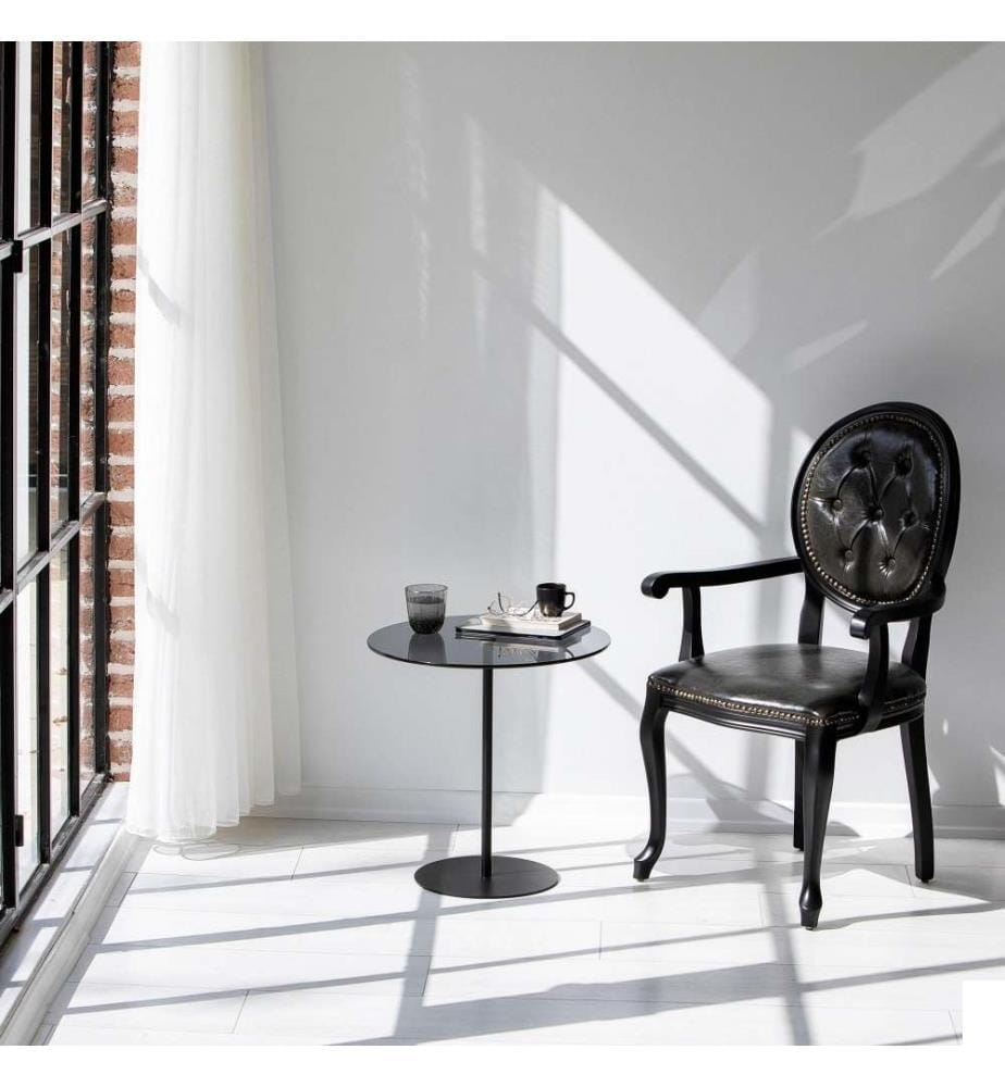Table d'appoint, Noir, Gris foncé, Verre trempé, Cadre métallique