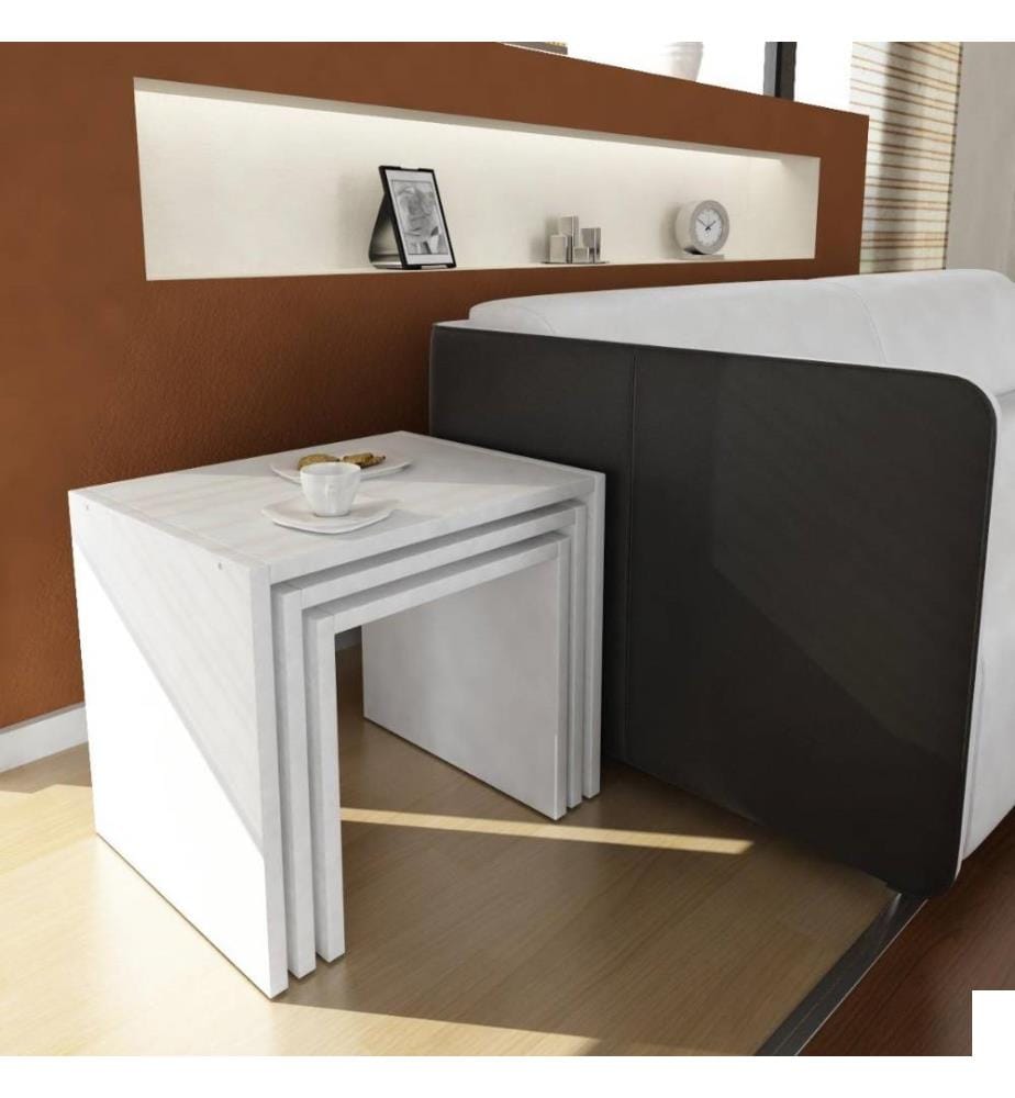 Table gigogne, 3 pièces, blanc, panneau de particules mélaminé