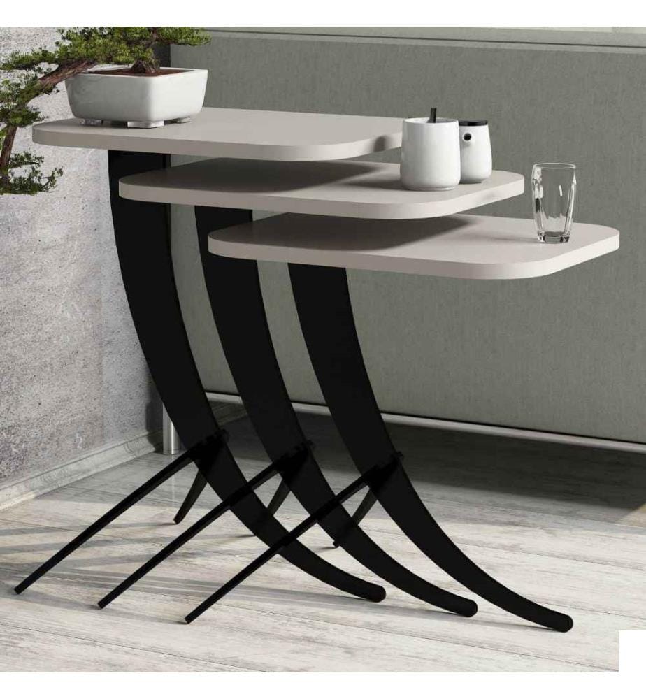 Table gigogne, 3 pièces, crème, panneau de particules mélaminé