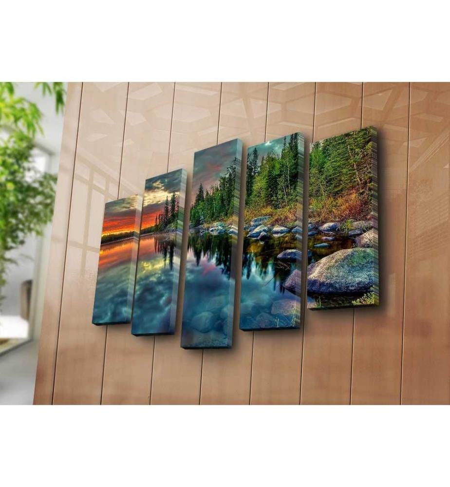 Peinture décorative sur toile, 5 pièces, multicolore, toile 100% daim, cadre en bois
