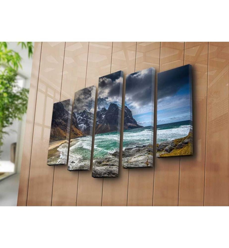 Peinture décorative sur toile, 5 pièces, multicolore, toile 100% daim, cadre en bois