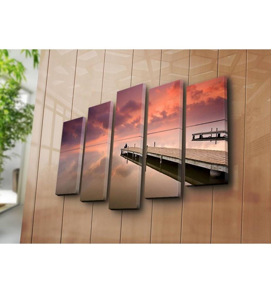 Peinture décorative sur toile, 5 pièces, multicolore, toile 100% daim, cadre en bois