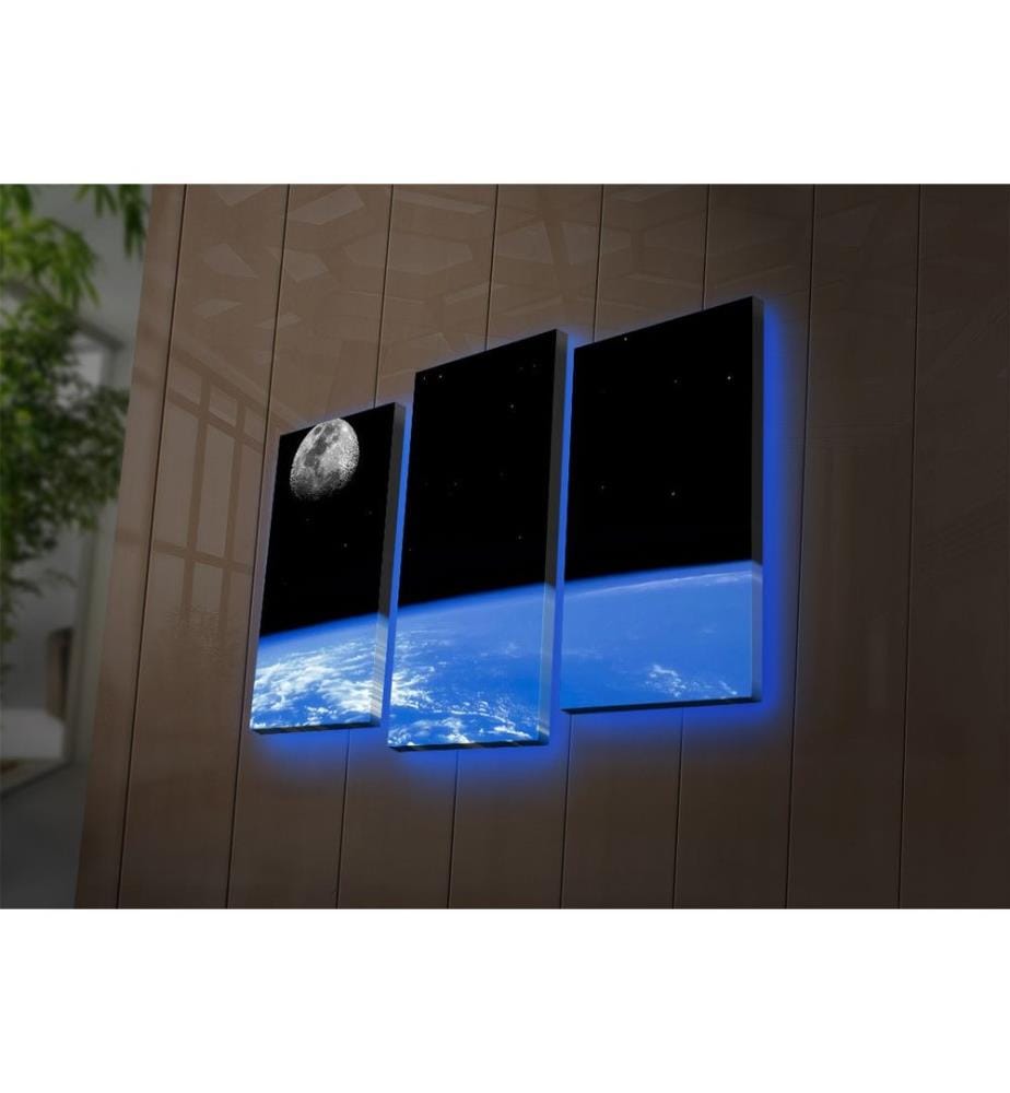 Peinture sur toile décorative éclairée par des leds, 3 pièces, multicolore, toile 100% daim