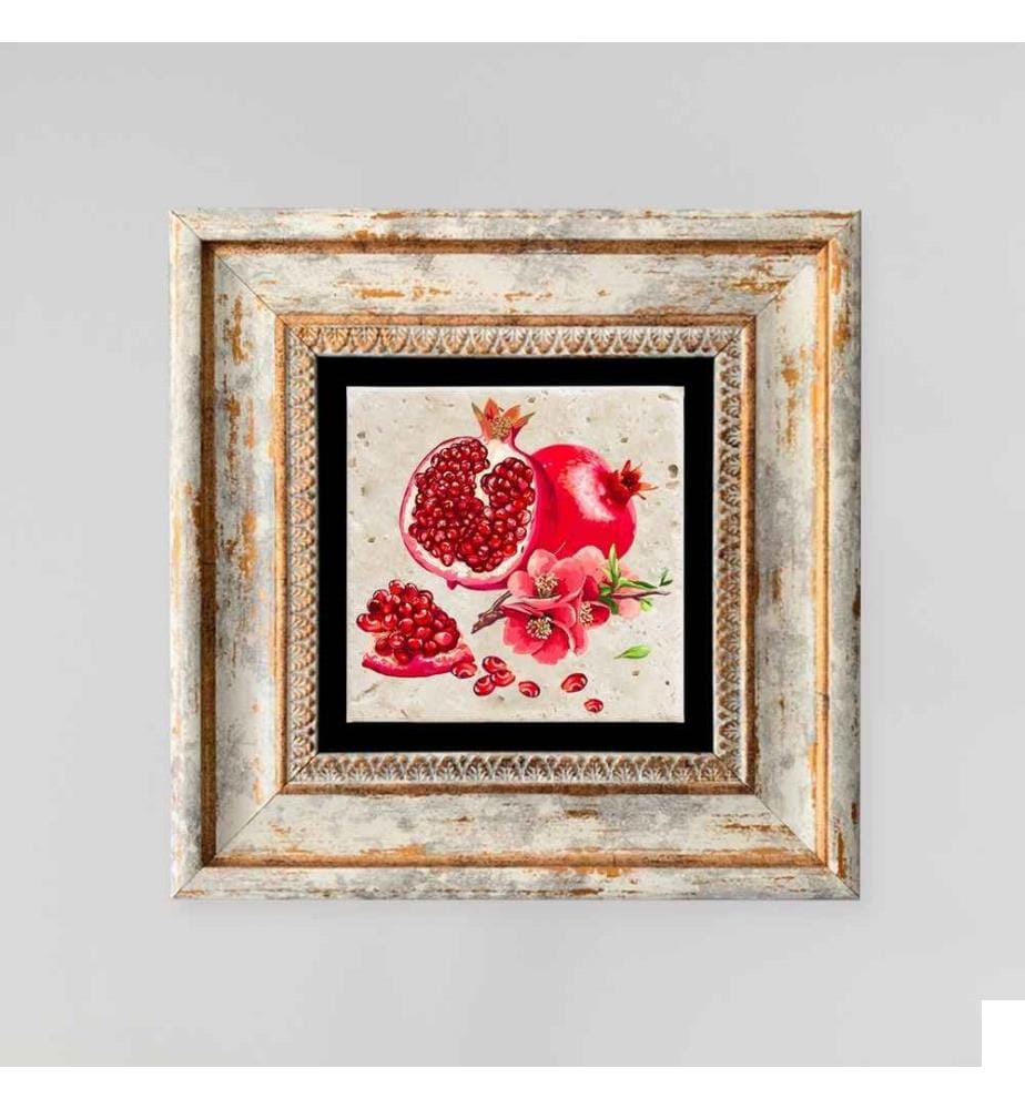 Peinture décorative encadrée, multicolore, 100% pierre, cadre en bois