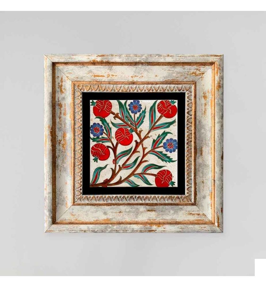 Peinture décorative encadrée, multicolore, 100% pierre, cadre en bois