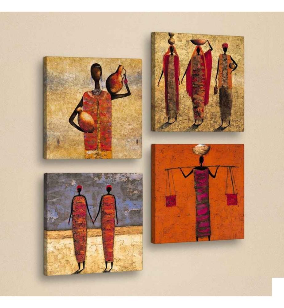 Tableau décoratif en cuir PU, 4 pièces, Orange, Crème, Fuchsia, Rouge, Marron, 100% cuir Pu, cadre en bois de pin