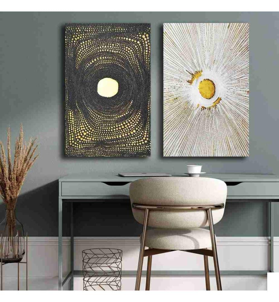 Peinture décorative sur toile, 2 pièces, multicolore, 100% toile, cadre en bois de pin