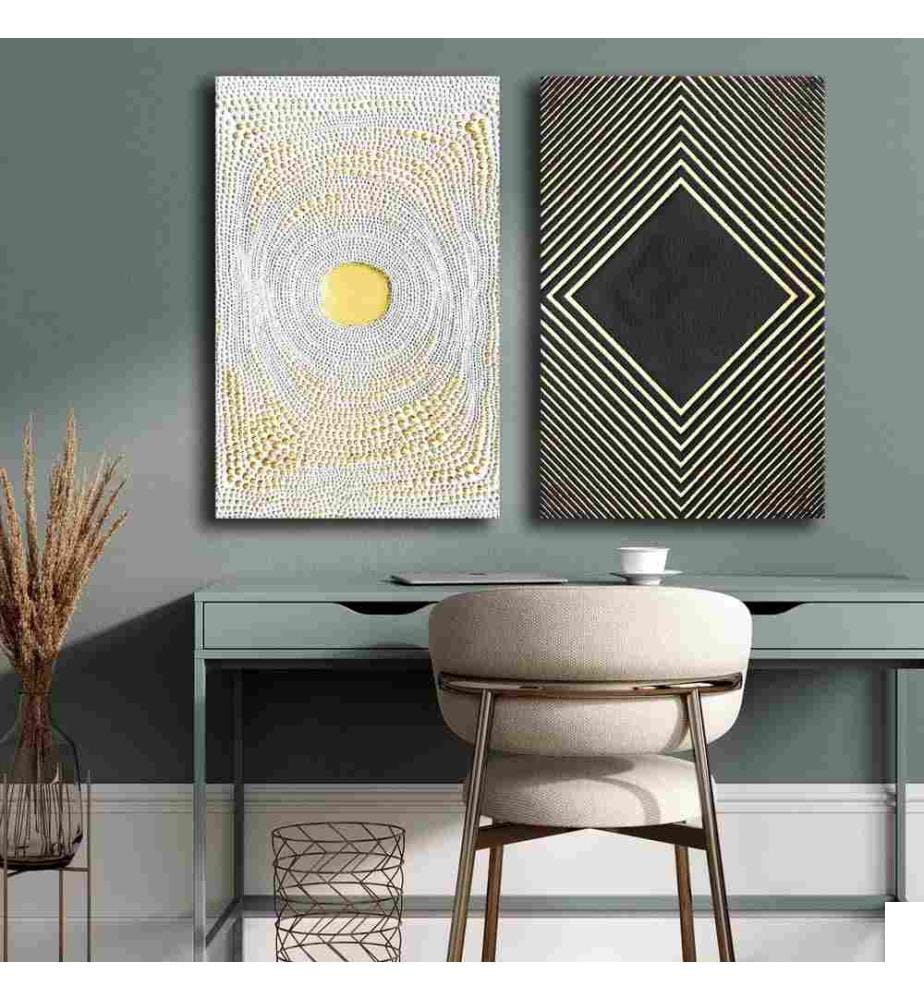 Peinture décorative sur toile, 2 pièces, multicolore, 100% toile, cadre en bois de pin