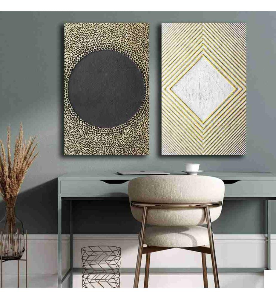 Peinture décorative sur toile, 2 pièces, multicolore, 100% toile, cadre en bois de pin