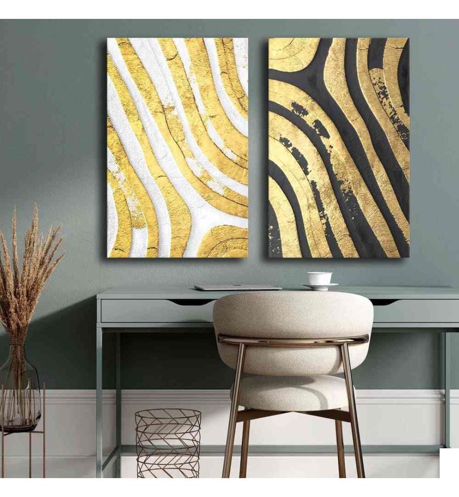 Peinture décorative sur toile, 2 pièces, multicolore, 100% toile, cadre en bois de pin