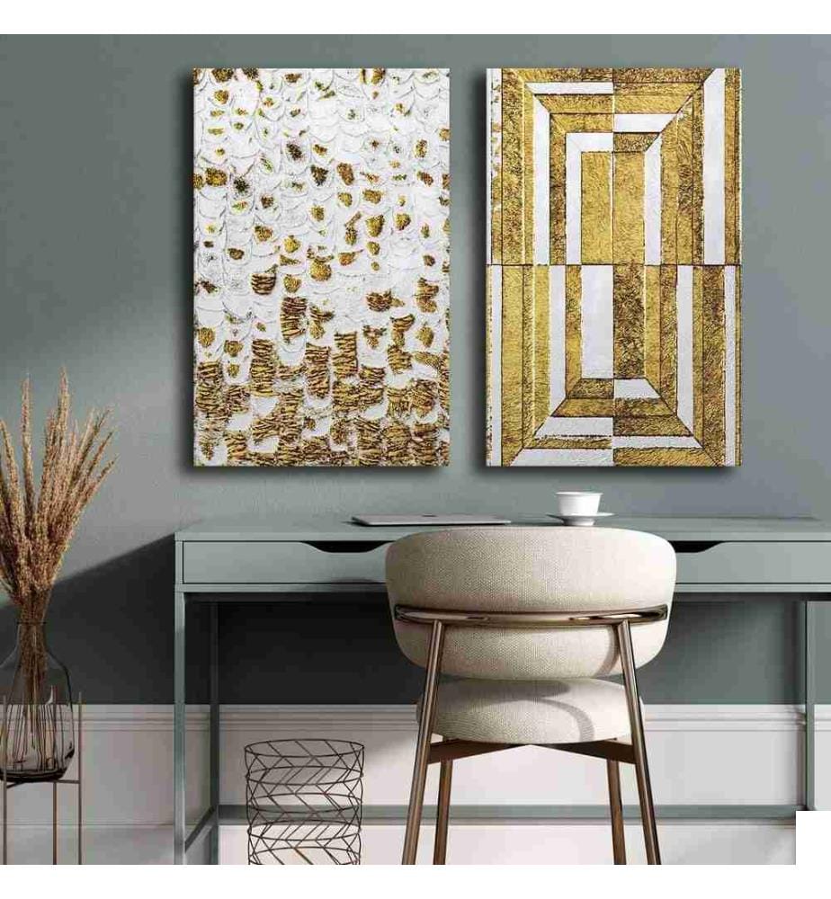 Peinture décorative sur toile, 2 pièces, multicolore, 100% toile, cadre en bois de pin