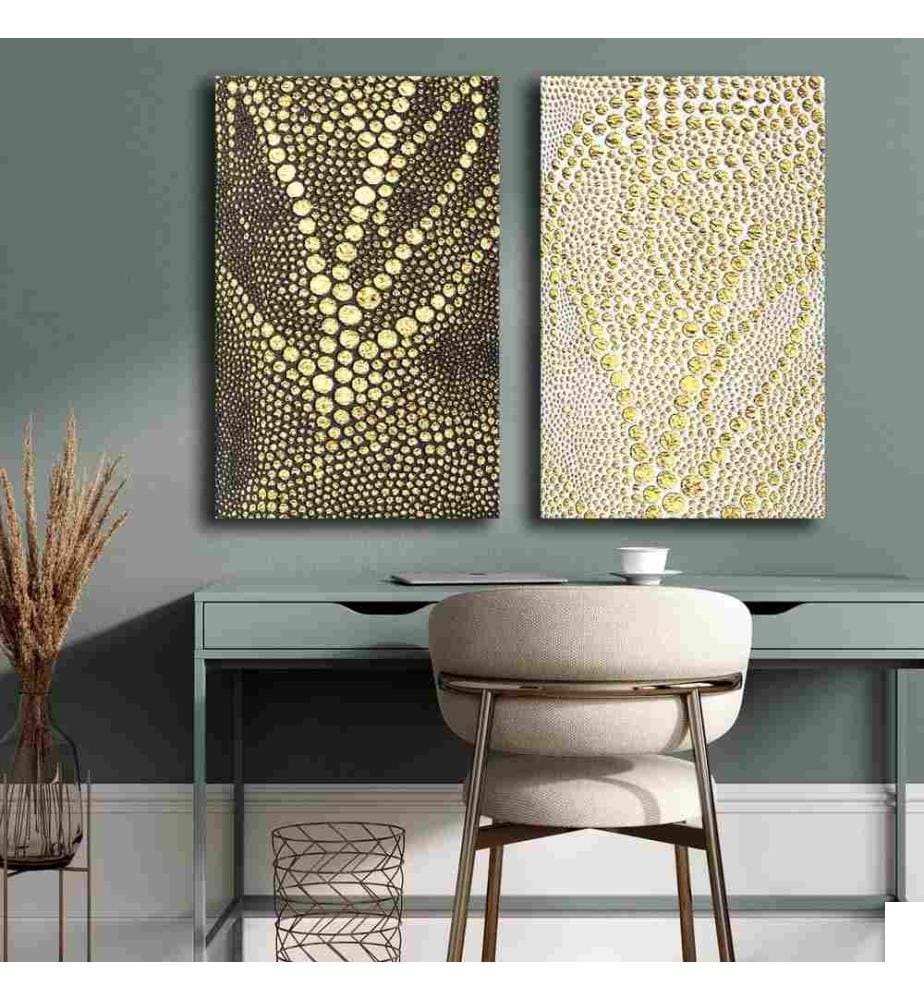 Peinture décorative sur toile, 2 pièces, multicolore, 100% toile, cadre en bois de pin