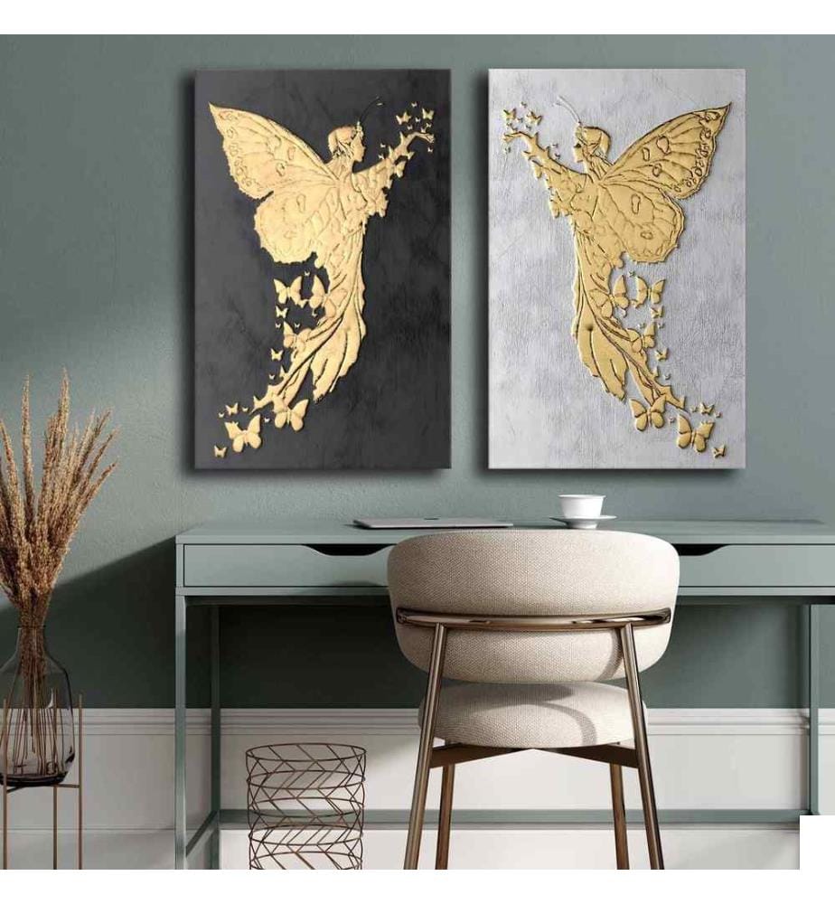 Peinture décorative sur toile, 2 pièces, multicolore, 100% toile, cadre en bois de pin