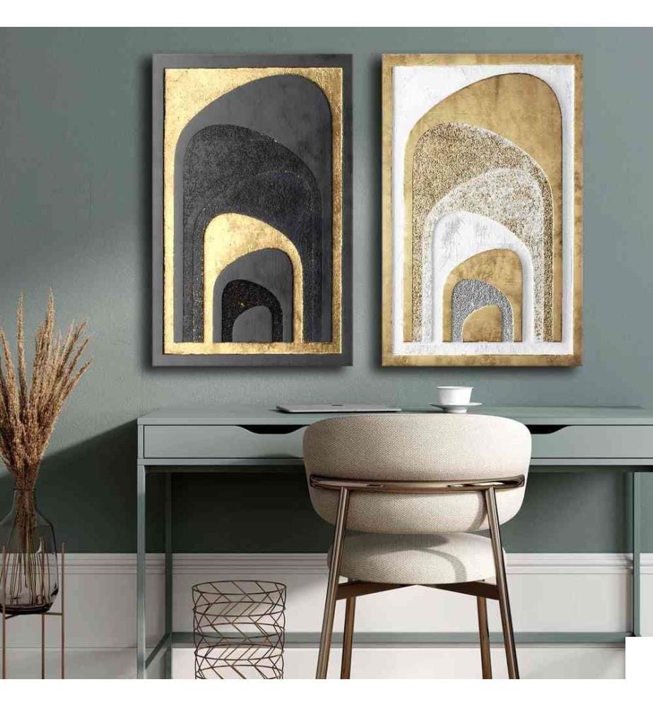 Peinture décorative sur toile, 2 pièces, multicolore, 100% toile, cadre en bois de pin